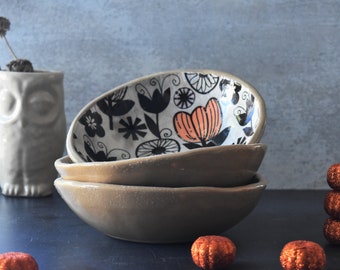 Set of two floral Pottery bowl, rustic pottery bowls, Handmade pottery