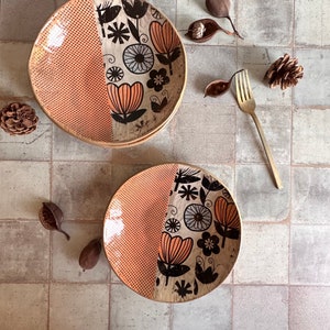 Set of two Unique ceramic plates, Ceramic salad bowl, Pottery bowls, Serving bowl, Salad plate, Housewarming gift