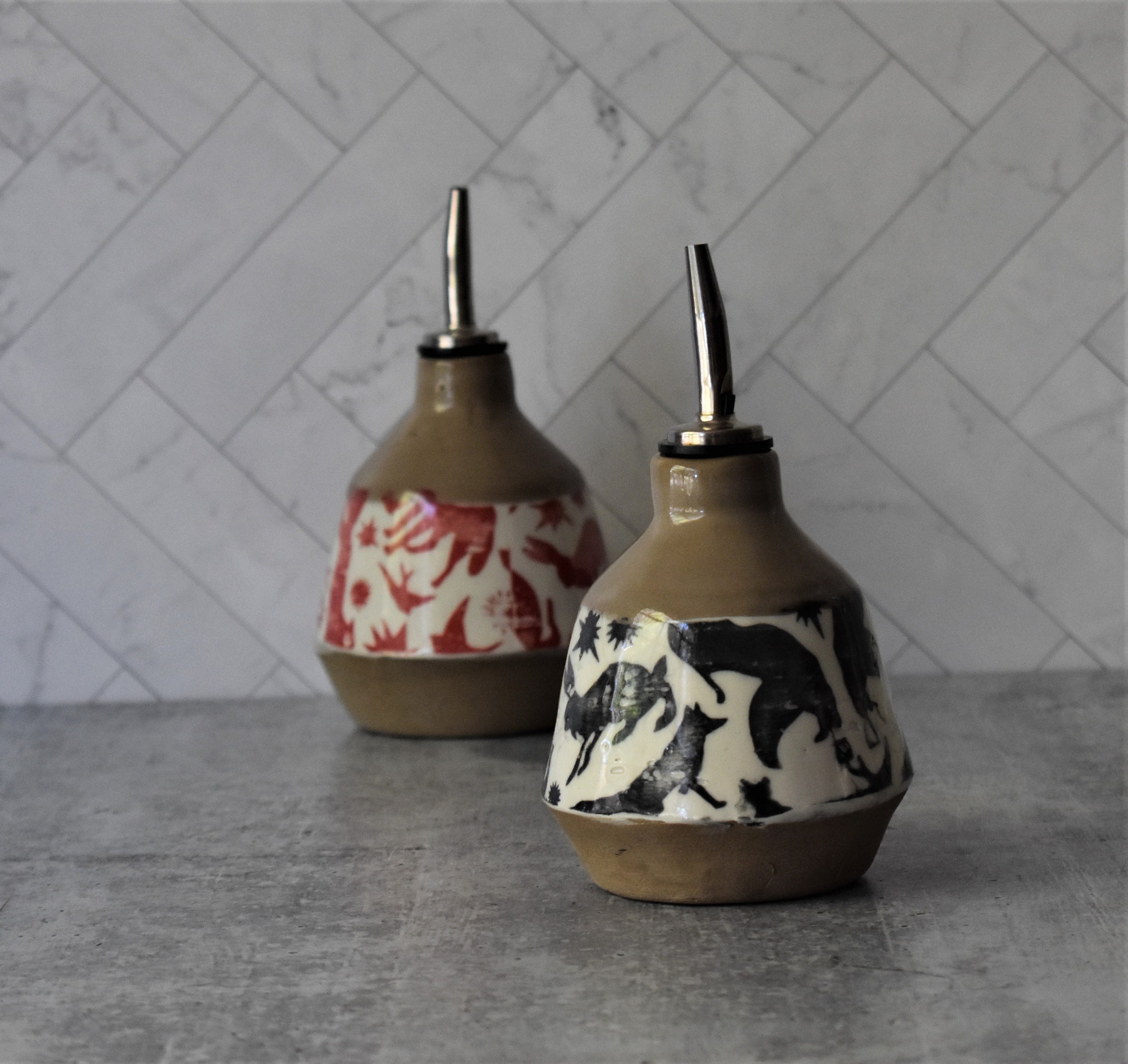 Ceramic Oil Bottle Ceramic Cruet Set Rustic Kitchen Olive Etsy