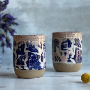 set of two ceramic cups, Matisse inspired dancing ladies, ceramic wine cup