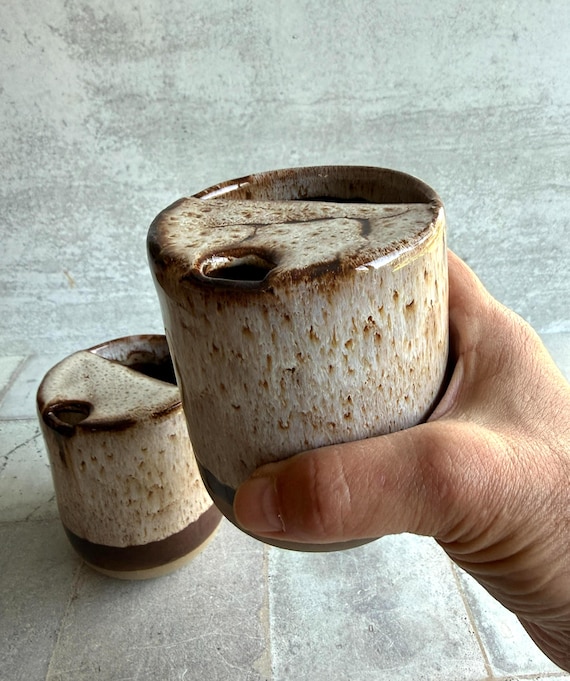 Handcrafted Ceramic Travel Mug in Toasted Marshmallow Style, 16 oz Cozy Gift
