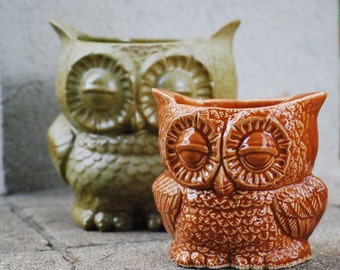 Large ceramic owl planter ,Autumn decor