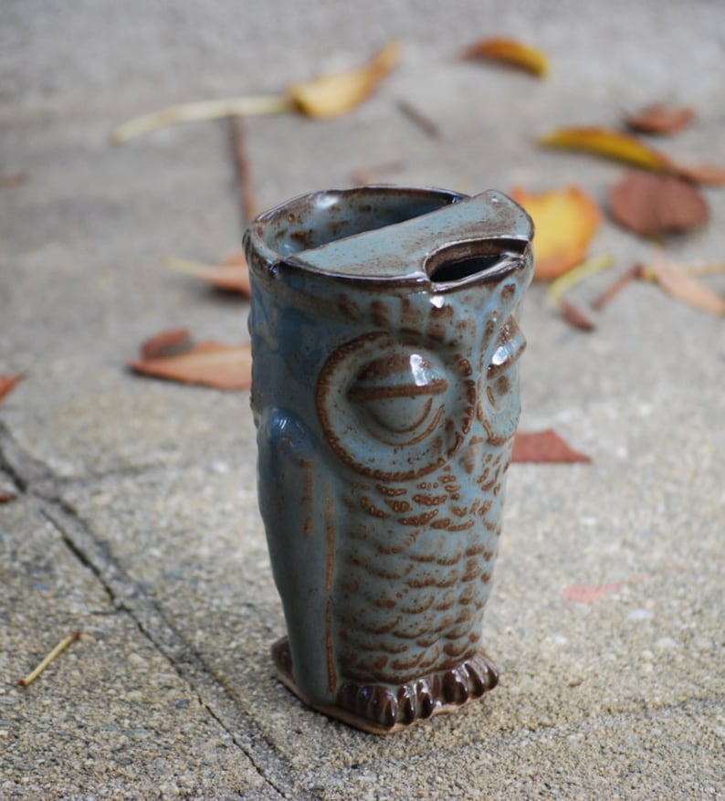 Ceramic travel mug Unique coffee mug Handmade Travel mug Eco friendly mug owl coffee mug coffee lover gift image 2