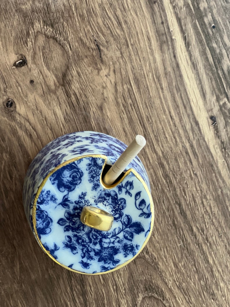 Ceramic Honey Jar With Wooden Dipper Blue and Gold Honey Pot Etsy