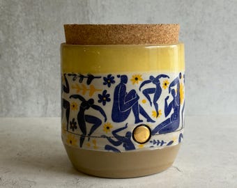 Handmade Stoneware Jar Cork Lid — Folk Art Kitchen Canister Gift