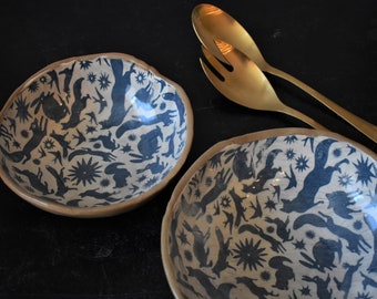 Set of two ceramic Nesting bowls, blue pottery, pottery bowls, serving bowls, woodland bowls