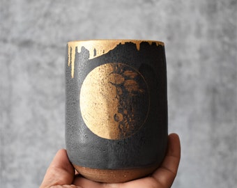 Taza lunar, taza lunar con oro de 24k, taza sin mango- LISTO PARA ENVIAR