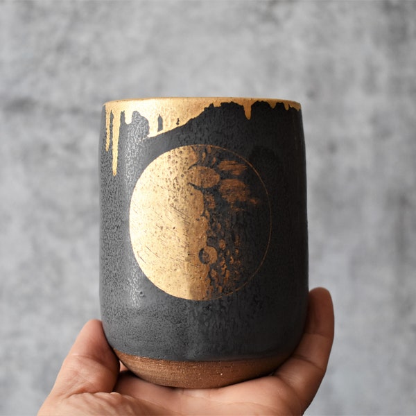 Moon cup, Lunar Mug with 24k Gold, Handless mug- READY TO SHIP