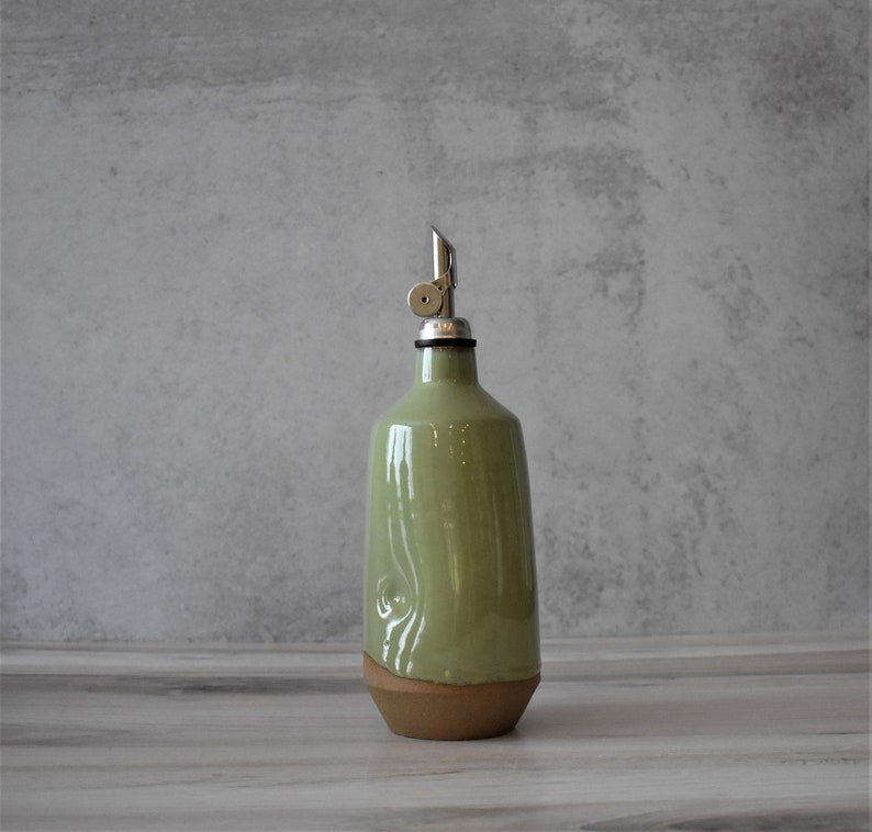 Large Ceramic oil bottle, Rustic farm house decor , olive oil bottle, Oil dispenser cruet, housewarming gift, wedding gift spearmint