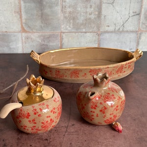 Ceramic Pomegranate sugar bowl and creamer set with tray image 6