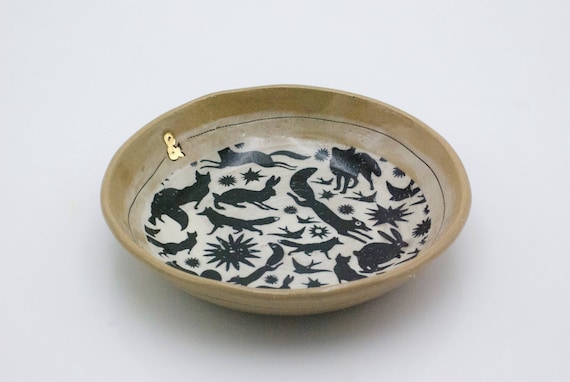 Ceramic Plate Shallow Bowl Fox Woodland Plate Salad Bowl