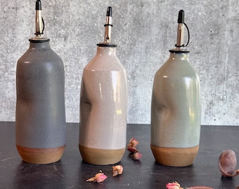 Medium Ceramic oil bottle, olive oil and Vineager set, Oil dispenser cruet, housewarming gift, wedding gift