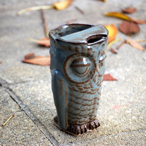 Ceramic travel mug Unique coffee mug Handmade Travel mug Eco friendly mug owl coffee mug coffee lover gift image 1