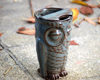 Ceramic travel mug - Unique coffee mug - Handmade Travel mug - Eco friendly mug - owl coffee mug - coffee lover gift