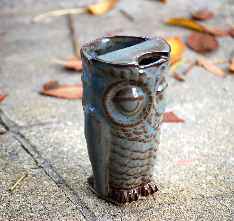 Ceramic travel mug Unique coffee mug Handmade Travel mug Eco friendly mug owl coffee mug coffee lover gift image 1