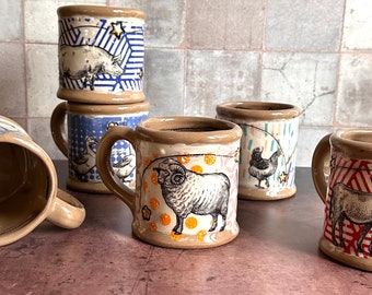 Farm animal mugs, large ceramic mug,