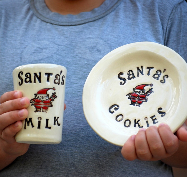 PRE OREDER Santa cookie plate and milk cup, Christmas gift, Christmas plate image 3