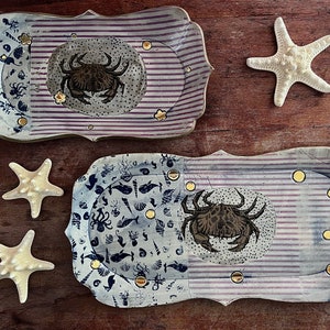 Handmade Ceramic serving platter, Crab Serving dish, Wedding gift, Crustacean decor image 1