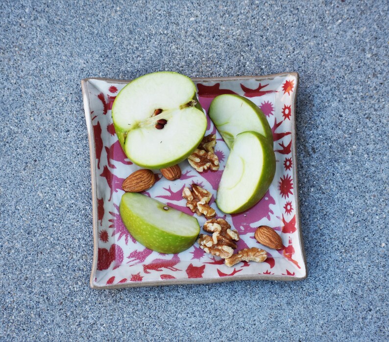 Red Ceramic Dessert Plate Fox Decorative Plates Appetizer Etsy
