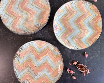 Set of three Unique ceramic plate,side plate,  housewarming gifts, handmade pottery , ready to ship