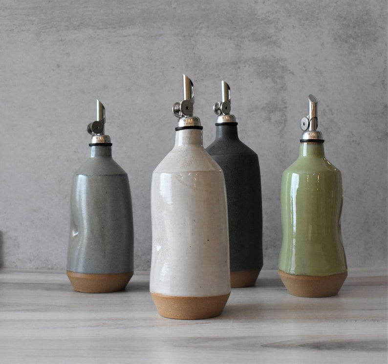 Large Ceramic oil bottle, Rustic farm house decor , olive oil bottle, Oil dispenser cruet, housewarming gift, wedding gift