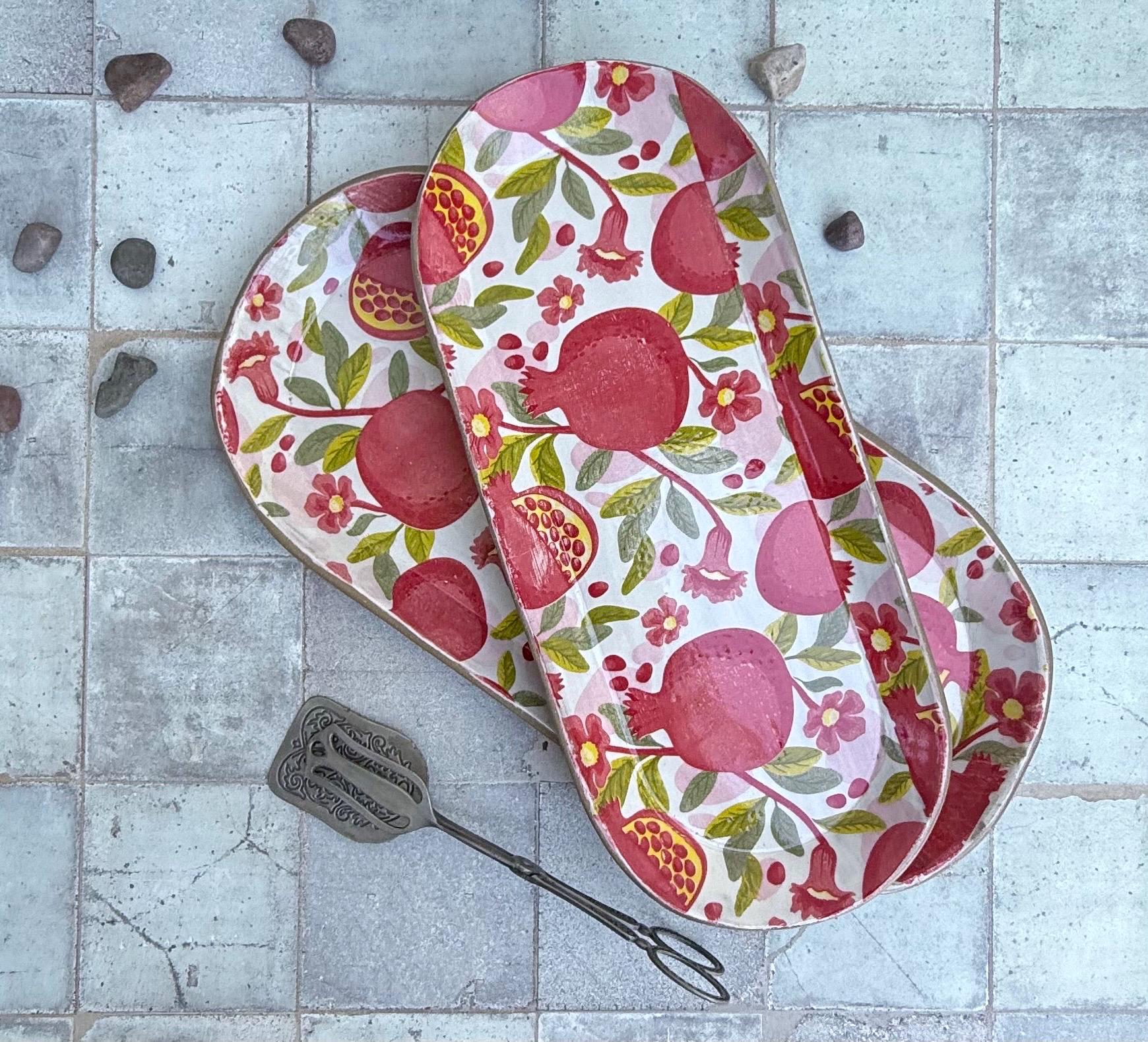 Handcrafted Pomegranate Ceramic Serving Platter Set: Unique Housewarming Gift & Mediterranean Decor