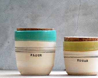 Stoneware kitchen canisters - Canister set - Kitchen storage - Housewarming gifts - Custom wedding gift - Rustic home - custom corked jar