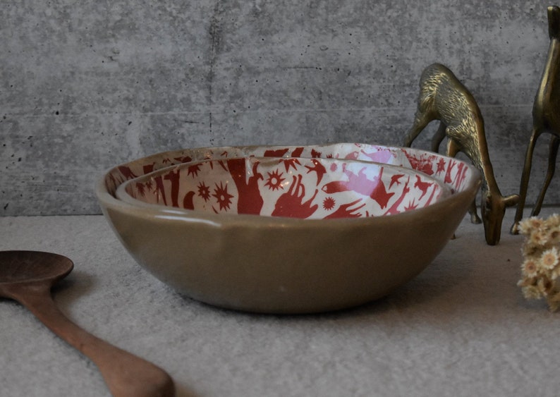 Keramische serveerschalen set, Housewarming cadeau, Red fox bowl, Jubileumgeschenken, Handgemaakt aardewerk, Huwelijksgeschenken, aardewerk kommen afbeelding 4