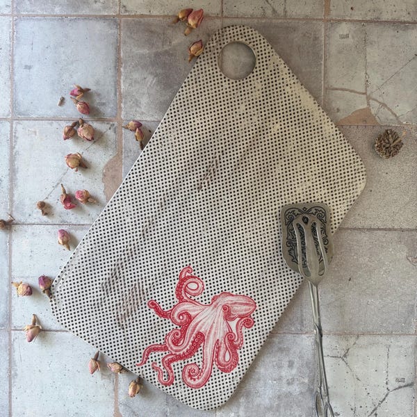 Ceramic Cheese Board, Octopus Serving Tray, Handmade Stoneware