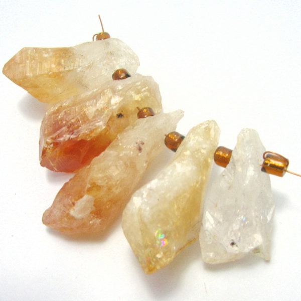 Natural Citrine Gemstone Rough Cut Large Briolette Nuggets  (C)  - Set of 5