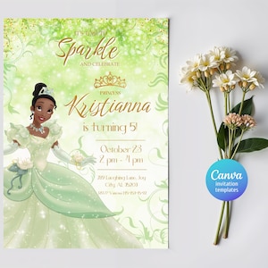 Princess Tiana Birthday invitation, Girl editable invite template, princess frog printable invitation, royal party, instant download