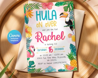 Aloha party invitation, Luau birthday, printable editable girl invite template, Pineapple invitation, Tropical Hawaii party