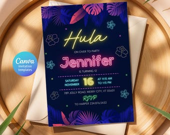 Aloha party invitation, Luau birthday, printable editable girl invite template, Pineapple invitation, Tropical Hawaii party