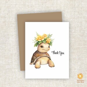 Watercolor Baby Turtle Thank You Cards: Boho Floral Note Cards