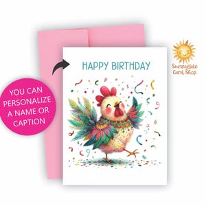 Whimsical Chicken Birthday Card: Colorful Confetti Greeting Card