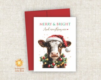 Cow Christmas Card: Farmhouse Holiday Greeting Cards with Envelopes