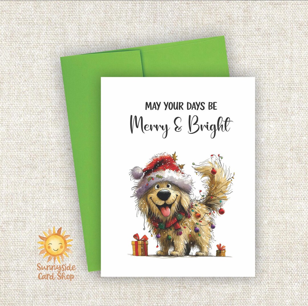 Golden Retriever Christmas Card Set: Merry & Bright Dog With Santa Hat ...