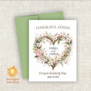 Personalized Floral Wedding Day Card: Newlywed Congratulations, Custom Name Date, Bride & Groom