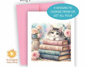 Vintage Cat-Inspired All Occasion Greeting Card Set: 4 pc. Note card stationery