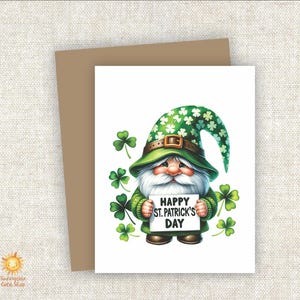 St Patrick&#39;s Day Gnome Card Set: Whimsical Clover Greeting Cards