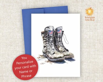 Custom Soldier Boots, Military Service, Veteran Remembrance, Home Free Brave, Memorial Day, Patriotic Hero, Never Quit, Folded Note Cards