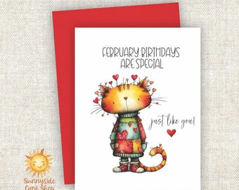February Whimsy Cat Birthday Greeting Card: Special Like You