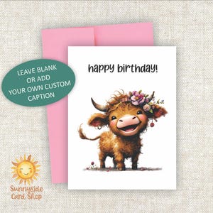 Highland Cow Greeting Card: Be Joyful Spring Note Card