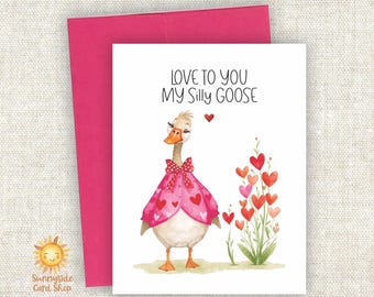 Silly Goose Valentine Greeting Card: Whimsy Pink Goose, Love to You, Heartfelt Sentiment
