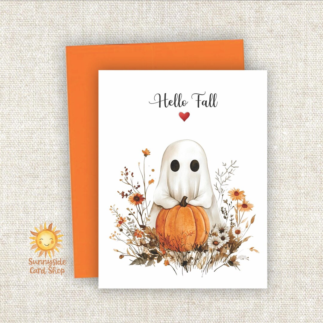 Ghost Pumpkin Fall Card: Floral Farmhouse Halloween Greeting - Etsy