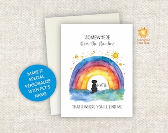 Personalized Pet Loss Sympathy Card: Watercolor Rainbow Dog Memorial