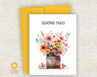 Sending Hugs Floral Greeting Card: Spring Bouquet, Blank Inside