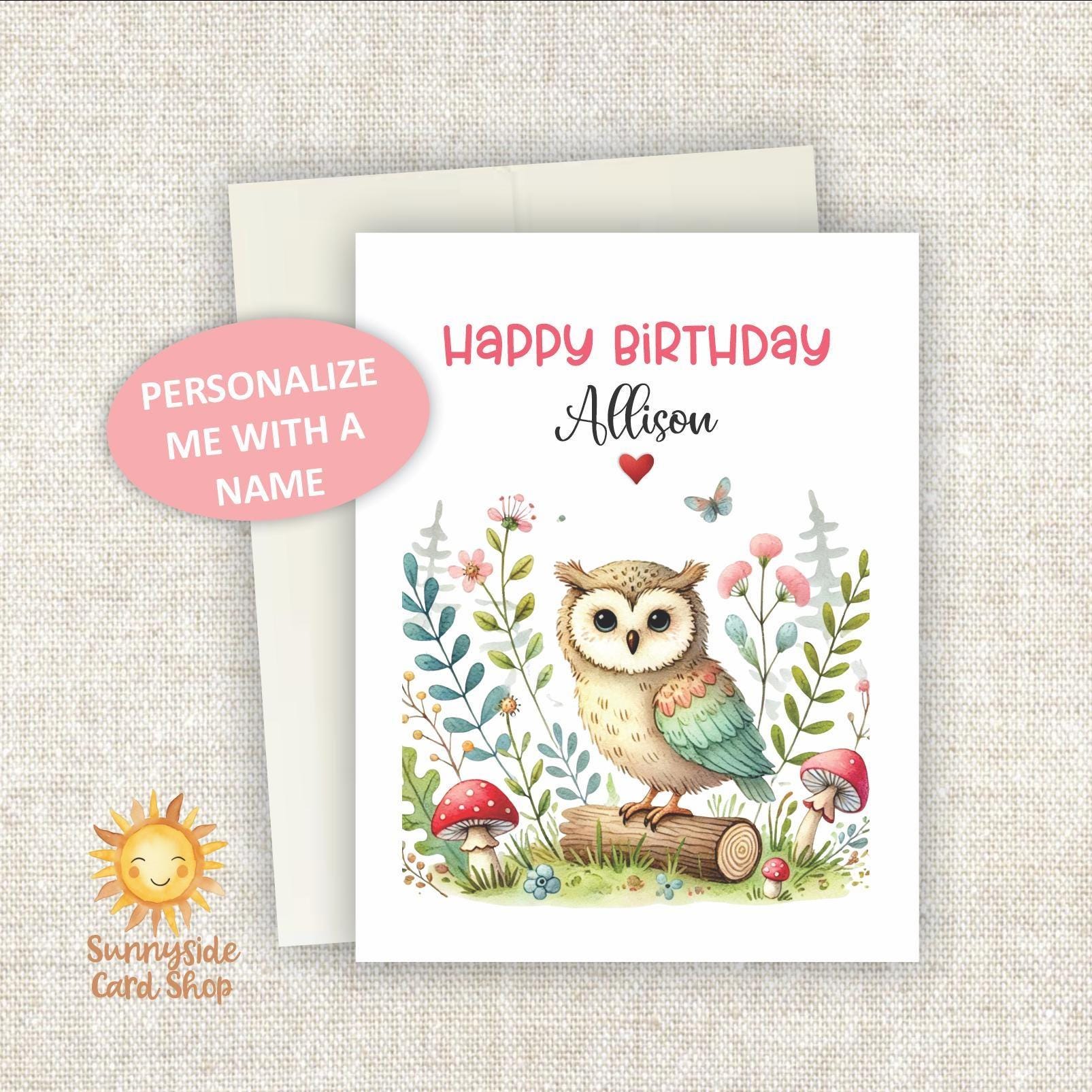Custom Woodland Owl Birthday Card: Personalized Whimsical Greeting Card