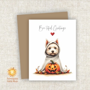 Halloween Westie Dog Ghost Card: Bootiful Greetings, Fall Leaves