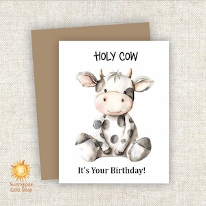 Funny Cow Birthday Card: Watercolor Dairy Cow Greeting